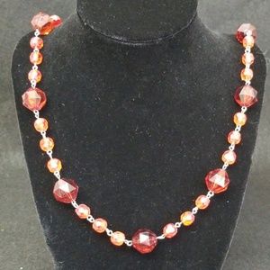 Crystal Red and Silvertone Costume Necklace